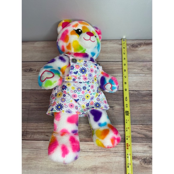 Build-A-Bear Rainbow Heart Leopard Cat Plush 17 inch with Floral Dress Multi - Picture 2 of 5